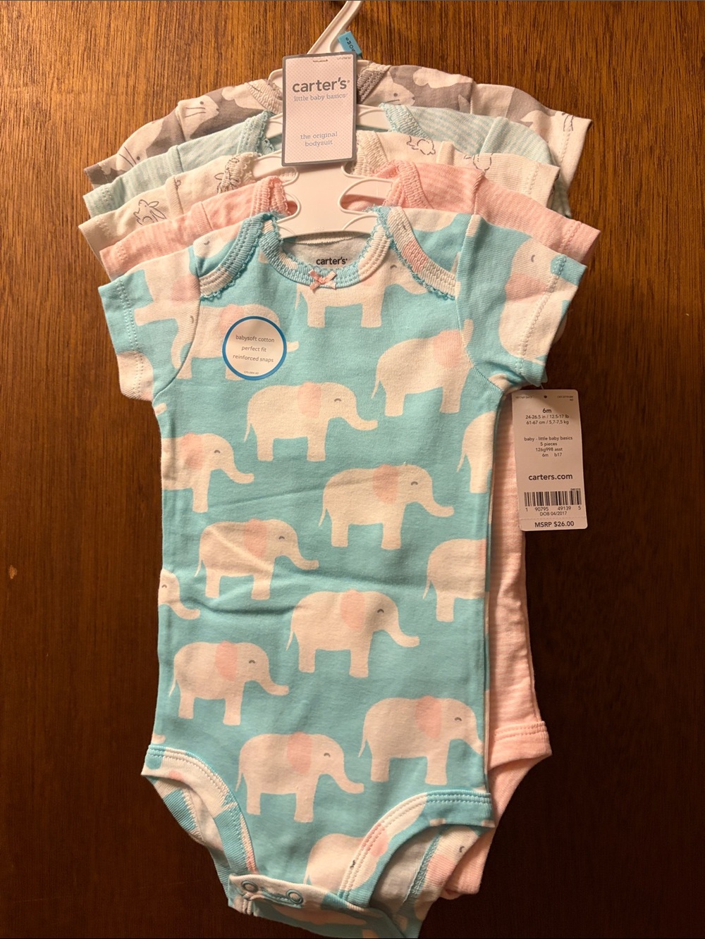 Carter's Light Blue and Pink Elephant Print Footed Pajamas